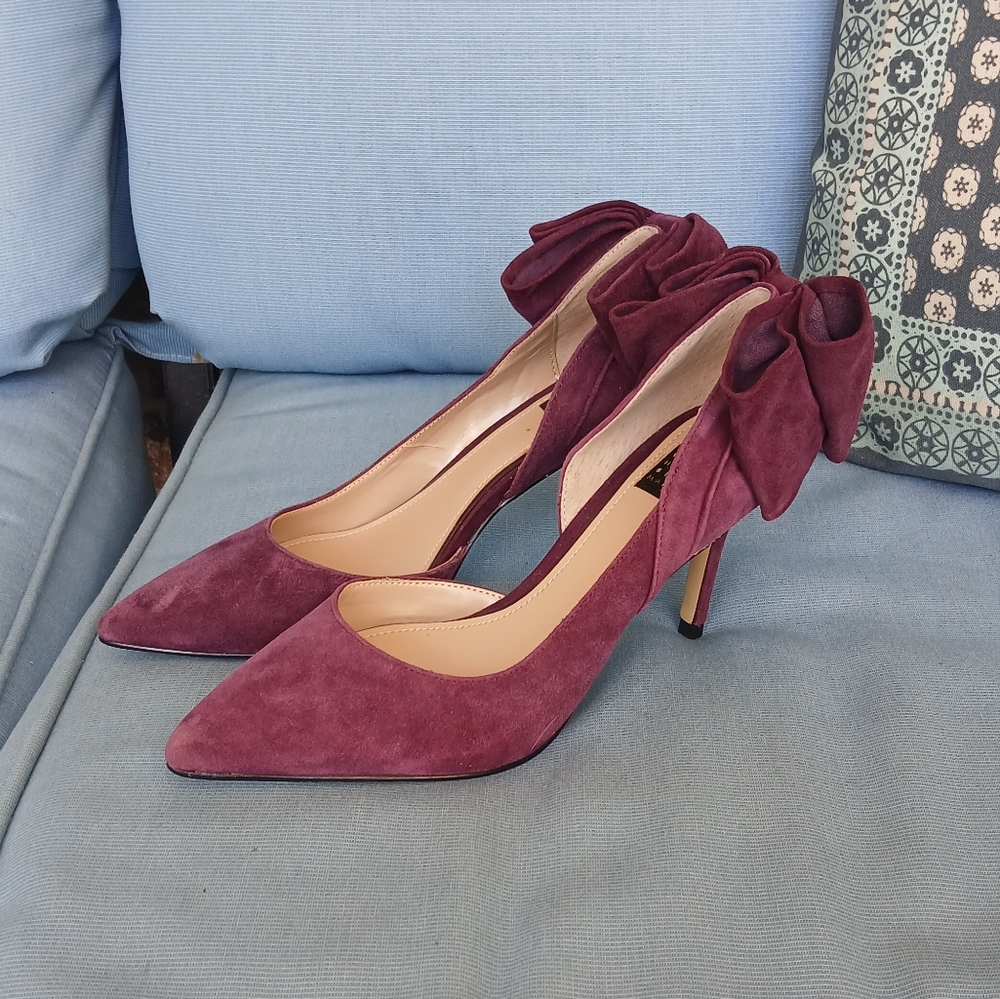 Purple Suede Bow Back Pumps